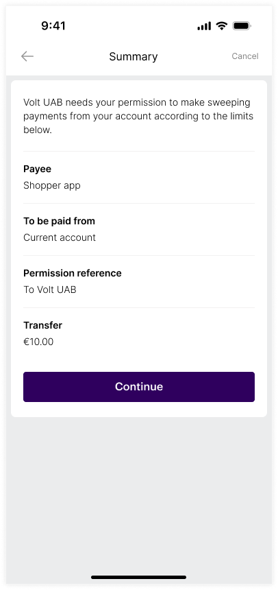 Bank confirmation screenshot