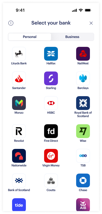 Bank selection screenshot