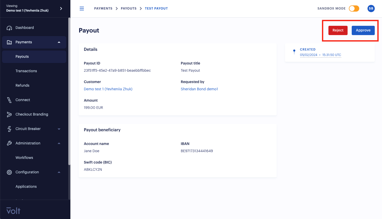 Payout approval
