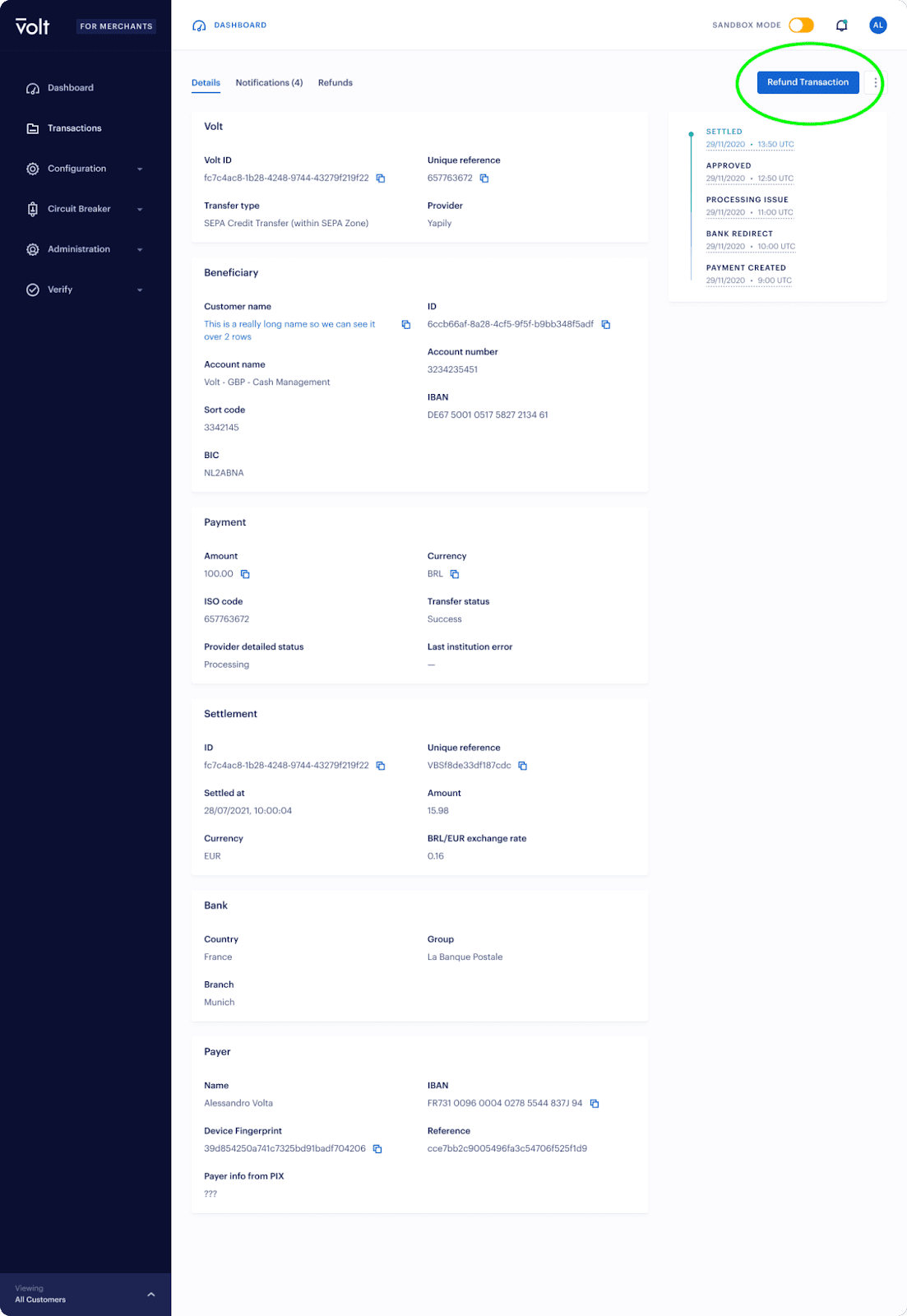 Refund button in Fuzebox