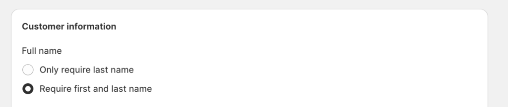 Shopify require first and last name